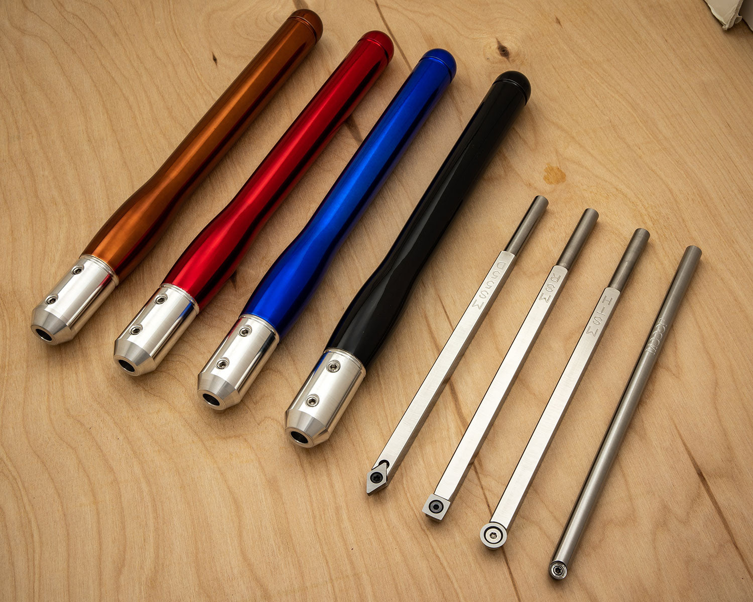 4 Piece Set of Mid Size Carbide Tools each with Color Coded Handle - 19" Overall